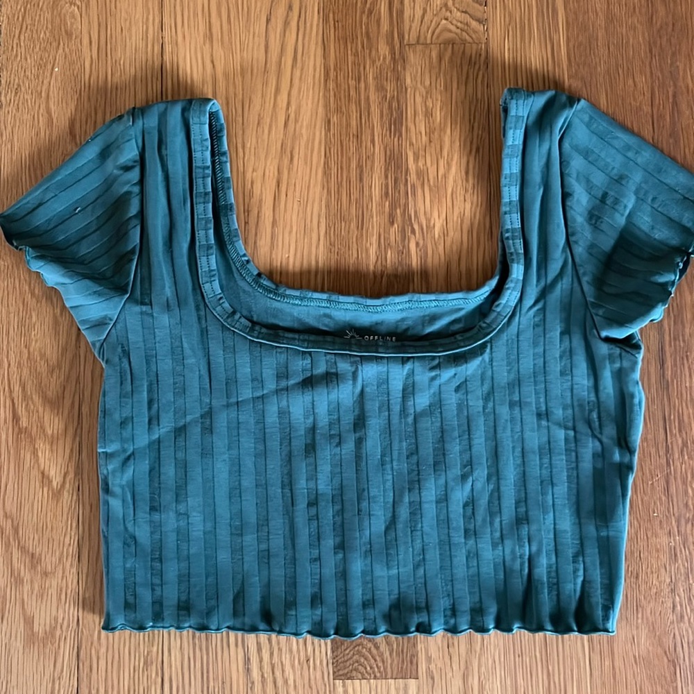 Aerie Offline ribbed crop tee size medium dark green